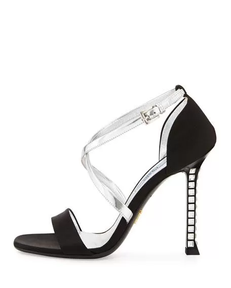 Prada Metallic Satin Crystal-Heel Pump