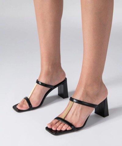 By Far Chloe Black Grained Leather Mules