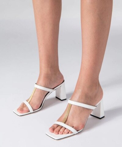 By Far Chloe White Grained Leather Mules
