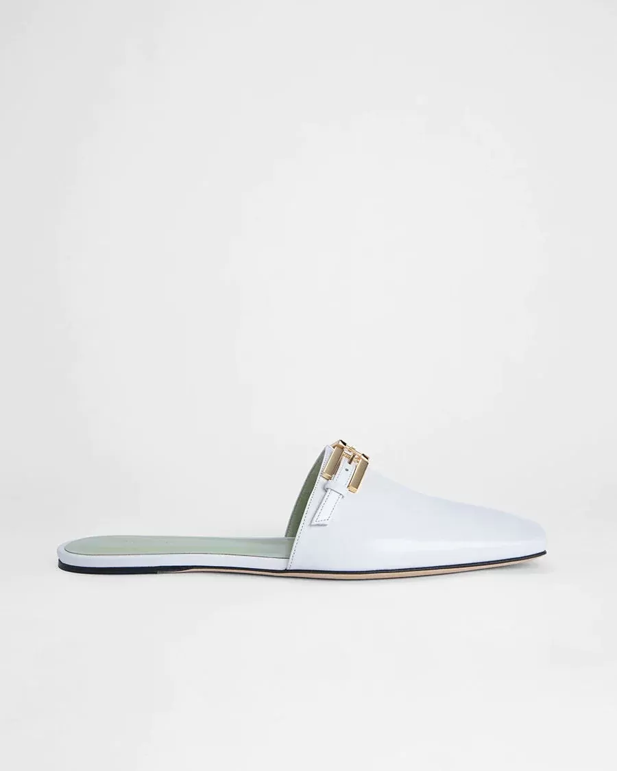 By Far Rado Buckled Creased Glossed-Leather Slippers In White