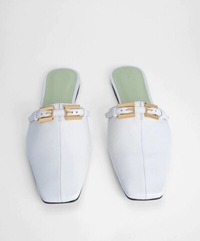 By Far Rado Buckled Creased Glossed-Leather Slippers In White
