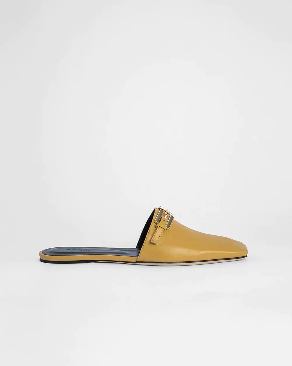 By Far Rado Buckled Creased Glossed-Leather Slippers In Ochre