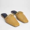 By Far Rado Buckled Creased Glossed-Leather Slippers In Ochre