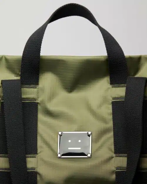 Acne Studios Logo Plaque Tote Bag Khaki Green