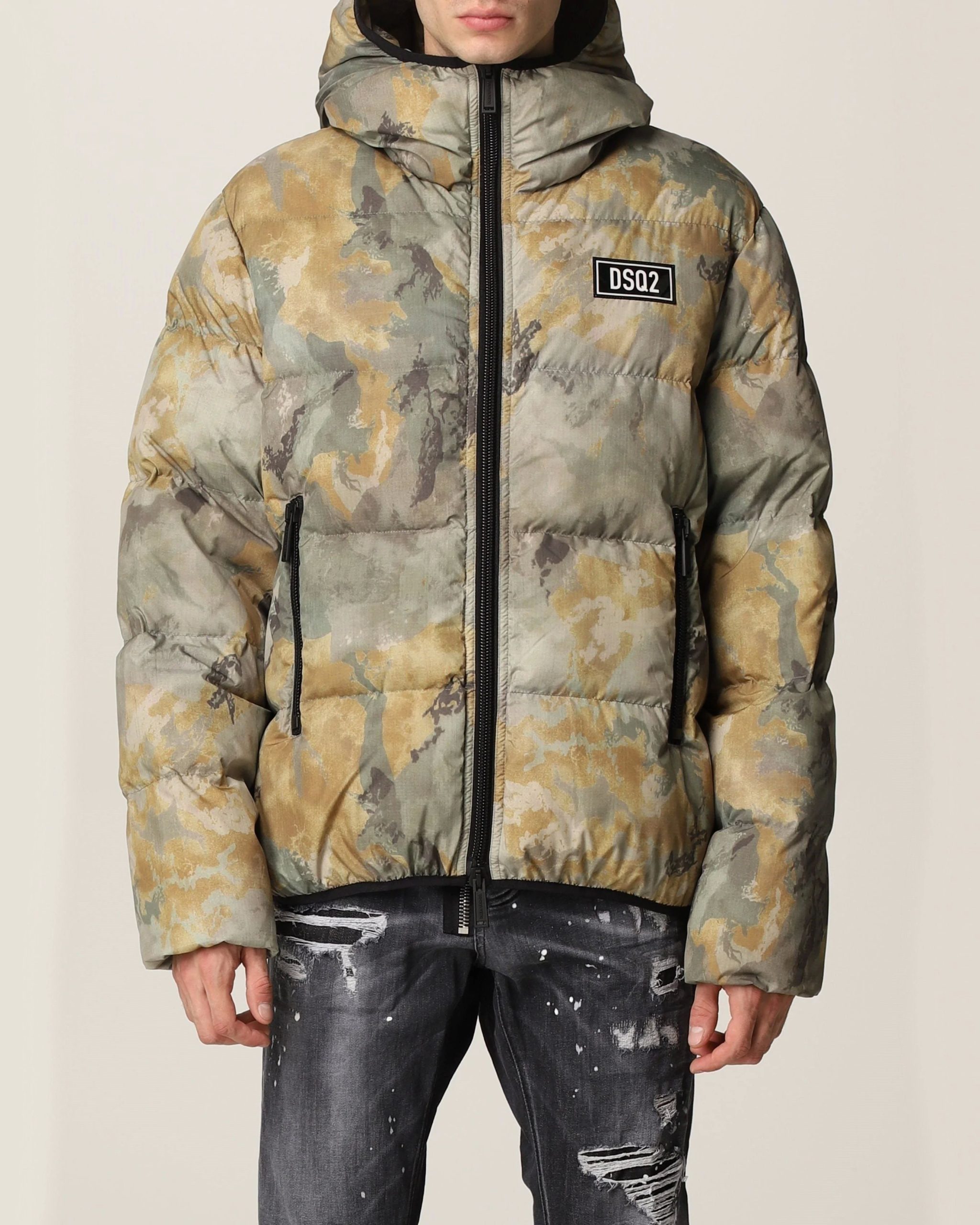 Dsquared2 Down Jacket In Camouflage Technical Fabric