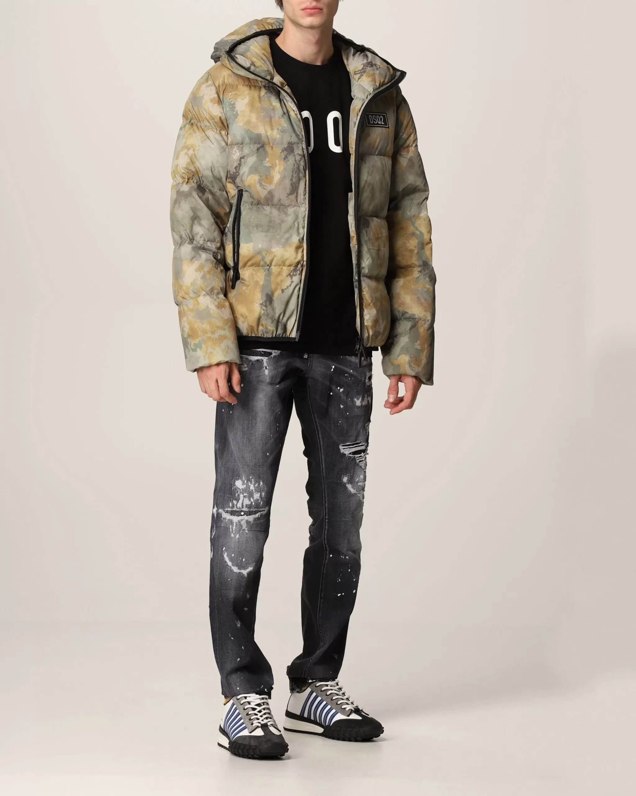 Dsquared2 Down Jacket In Camouflage Technical Fabric