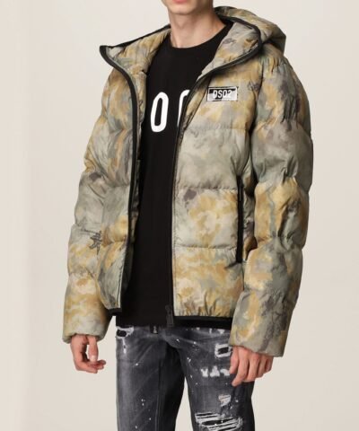 Dsquared2 Down Jacket In Camouflage Technical Fabric
