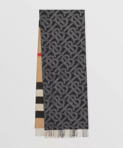 Burberry Reversible Check and Monogram Cashmere Scarf