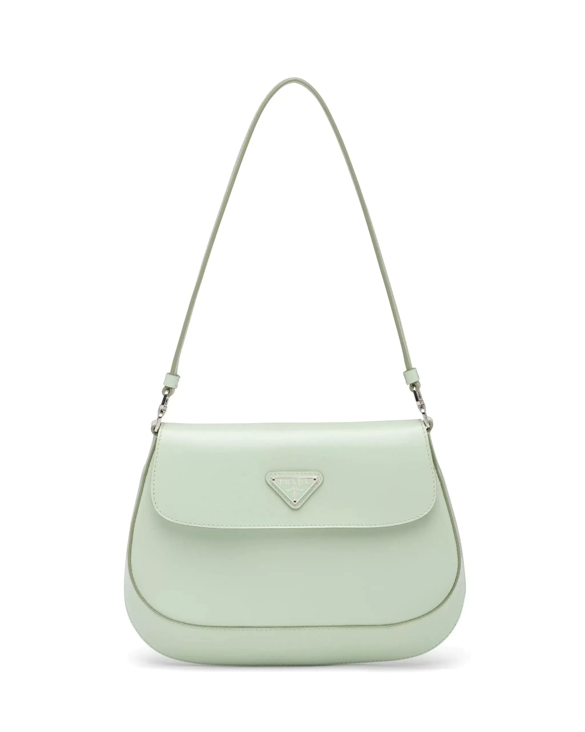 Prada Cleo Brushed Leather Shoulder Bag With Flap, Aqua