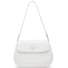 Prada Cleo Brushed Leather Shoulder Bag With Flap, White