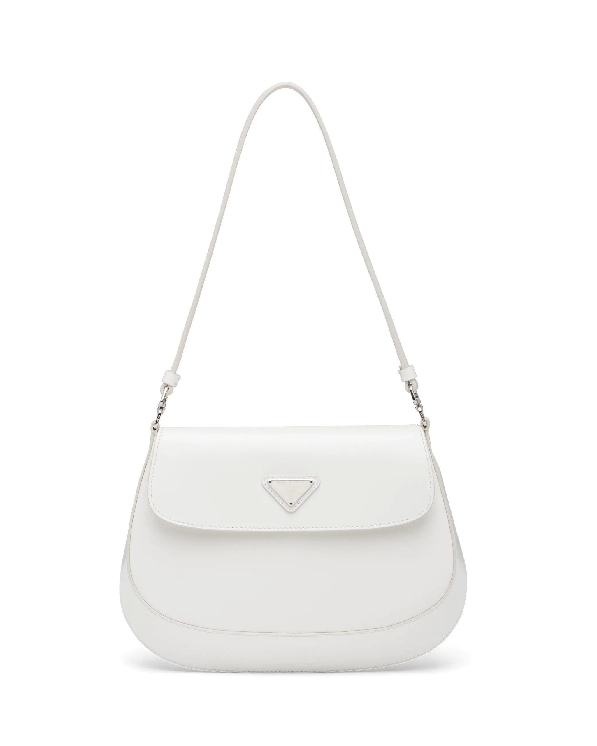 Prada Cleo Brushed Leather Shoulder Bag With Flap, White