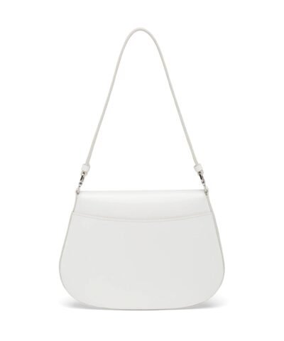 Prada Cleo Brushed Leather Shoulder Bag With Flap, White