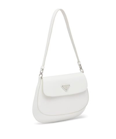 Prada Cleo Brushed Leather Shoulder Bag With Flap, White