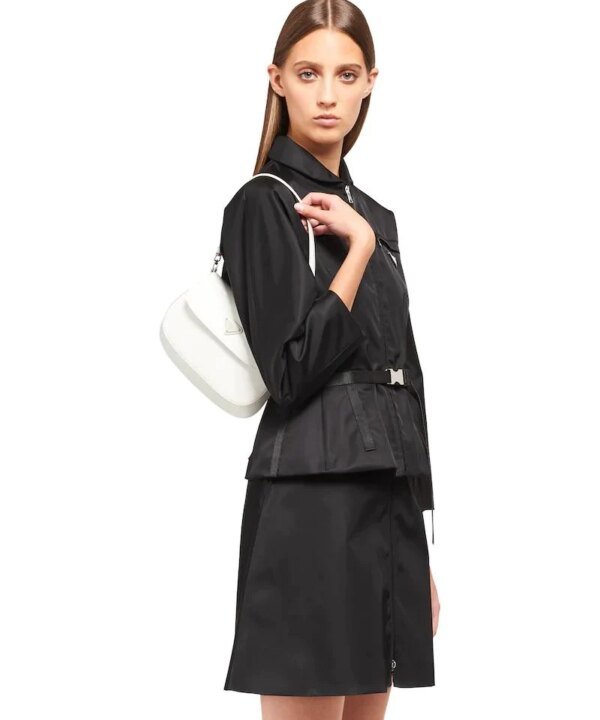 Prada Cleo Brushed Leather Shoulder Bag With Flap, White