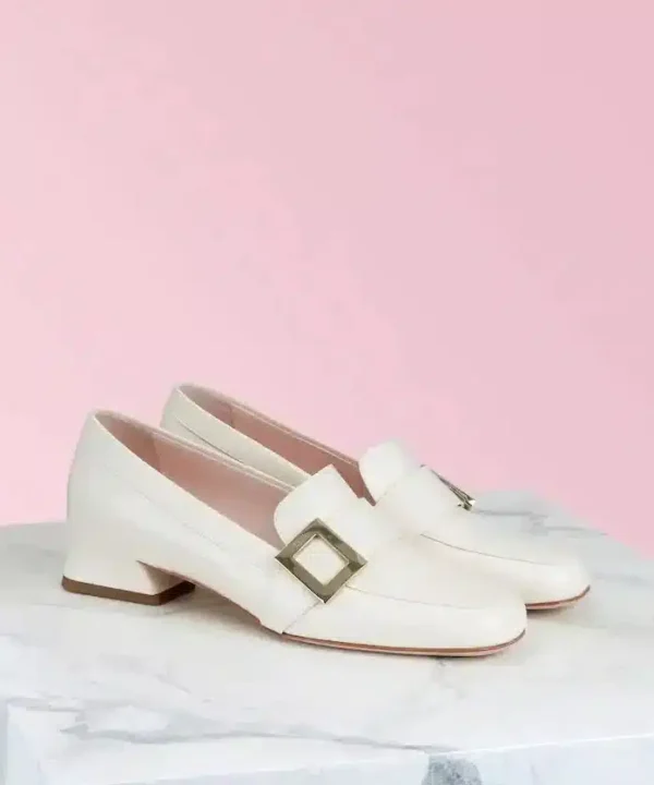 Roger Vivier RV Mini Buckle Loafers, Off White