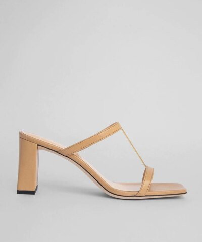 By Far Chloe Nude Grained Leather Mules