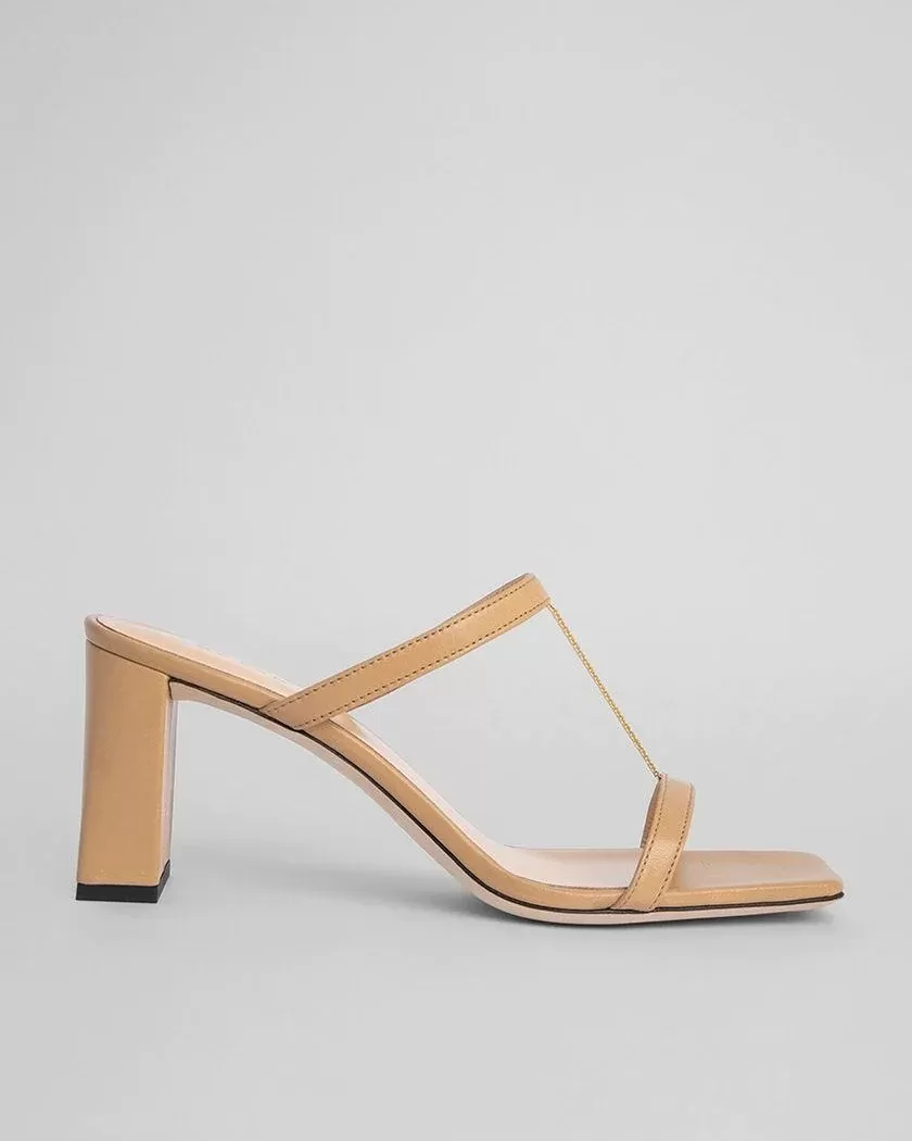 By Far Chloe Nude Grained Leather Mules