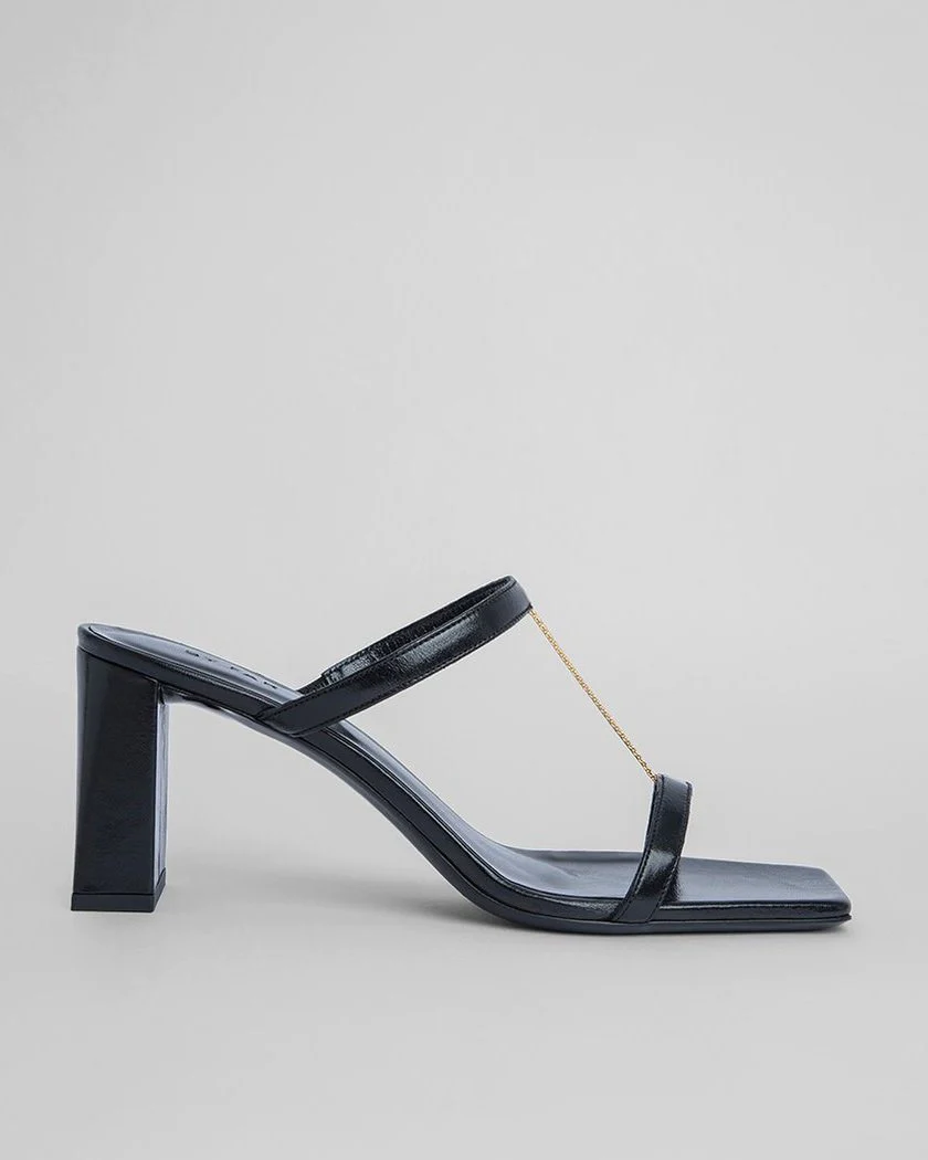 By Far Chloe Black Grained Leather Mules