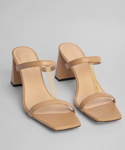 By Far Chloe Nude Grained Leather Mules
