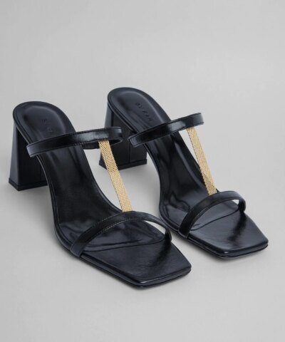By Far Chloe Black Grained Leather Mules
