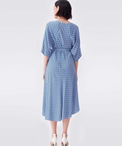 DVF Eloise Crepe High-Low Midi Dress in Fun Club Blue