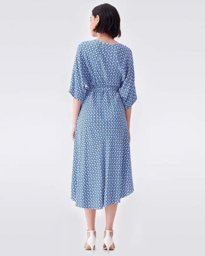 DVF Eloise Crepe High-Low Midi Dress in Fun Club Blue
