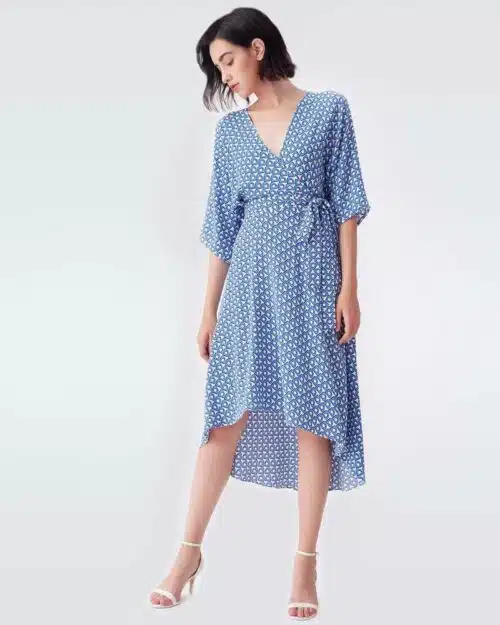 DVF Eloise Crepe High-Low Midi Dress in Fun Club Blue