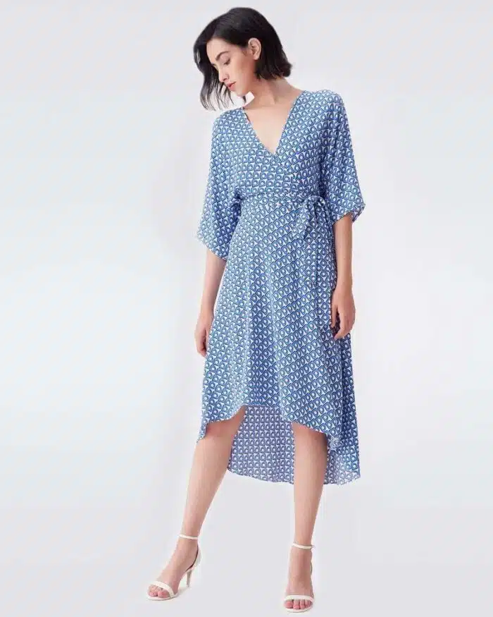 DVF Eloise Crepe High-Low Midi Dress in Fun Club Blue