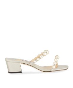 Jimmy Choo Amara 45 Metallic Pearly-Stud Slide Sandals