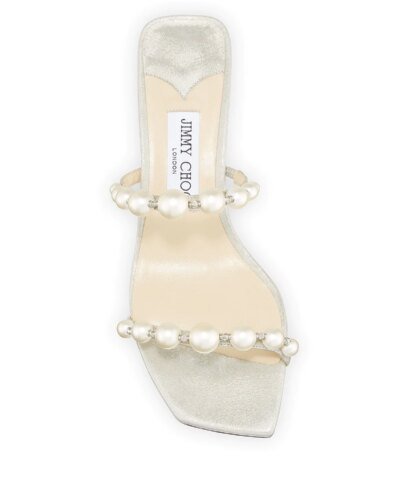 Jimmy Choo Amara 45 Metallic Pearly-Stud Slide Sandals