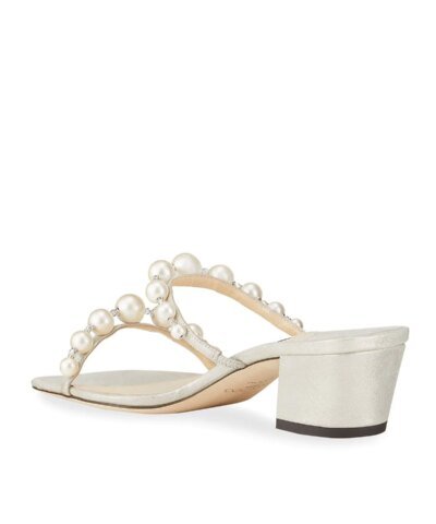 Jimmy Choo Amara 45 Metallic Pearly-Stud Slide Sandals
