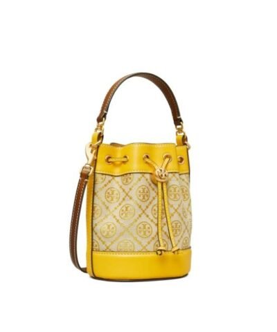 Tory Burch T Monogram Jacquard Mini Bucket Bag, Goldfinch