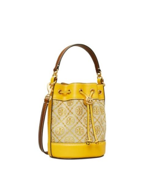 Tory Burch T Monogram Jacquard Mini Bucket Bag, Goldfinch