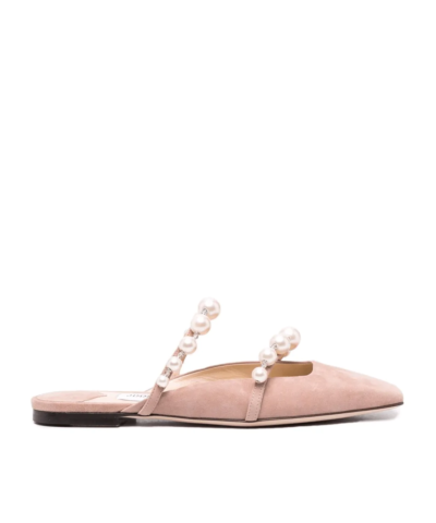 Jimmy Choo AMAYA Flats Ballet Pink Suede Flats With Pearl Embellishment