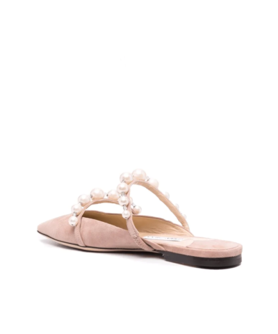 Jimmy Choo AMAYA Flats Ballet Pink Suede Flats With Pearl Embellishment