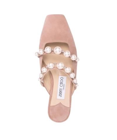 Jimmy Choo AMAYA Flats Ballet Pink Suede Flats With Pearl Embellishment