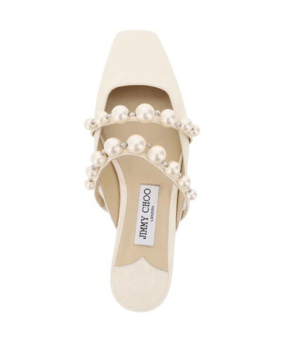 Jimmy Choo Amaya Faux Pearl-Embellished Patent Leather Mules