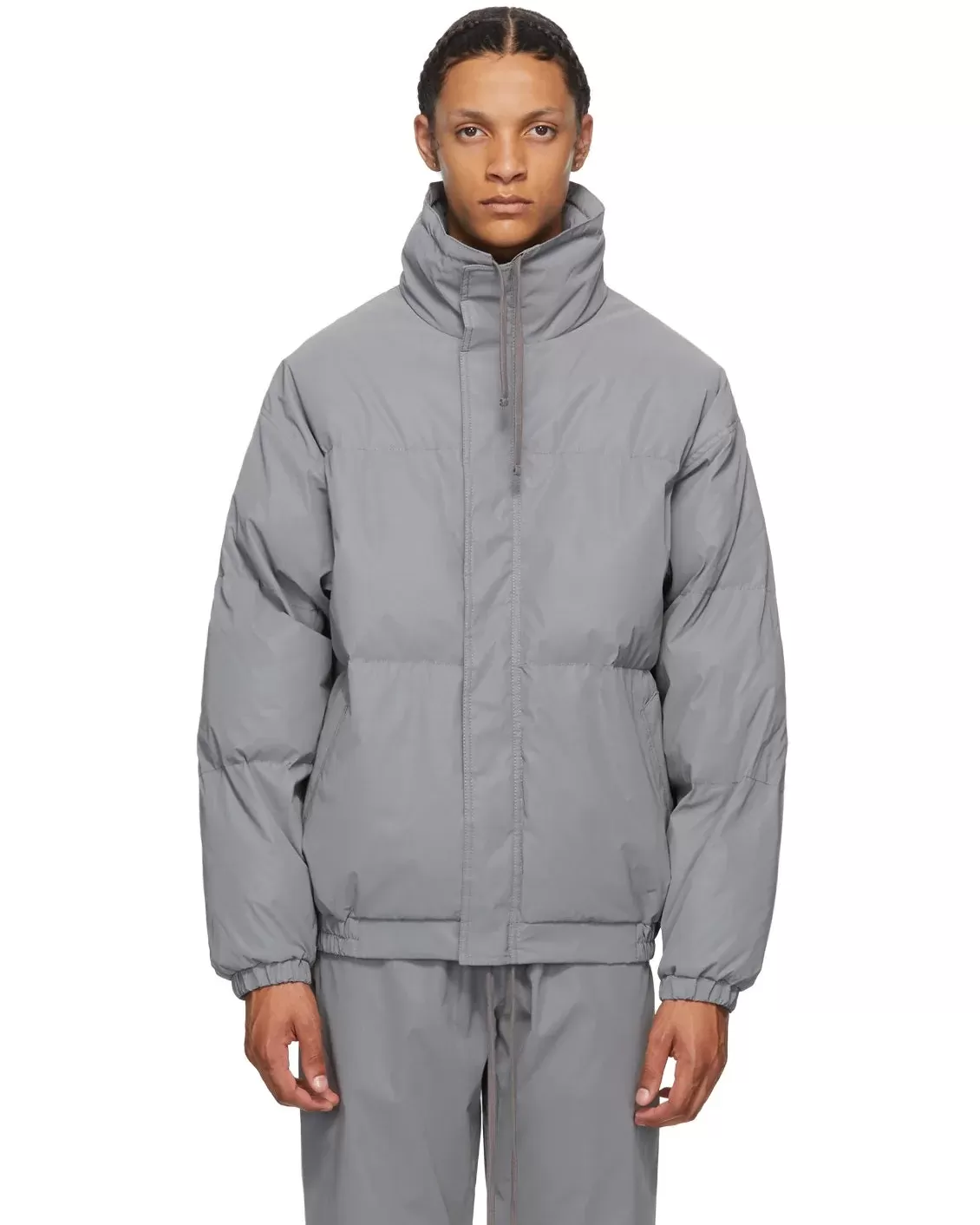 Essentials Fear Of God Puffer Jacket, Silver Reflective