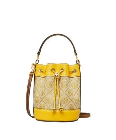 Tory Burch T Monogram Jacquard Mini Bucket Bag, Goldfinch