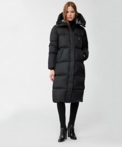 Mackage Eliane Foil Shield Maxi Down Coat With Pillow Collar In Black