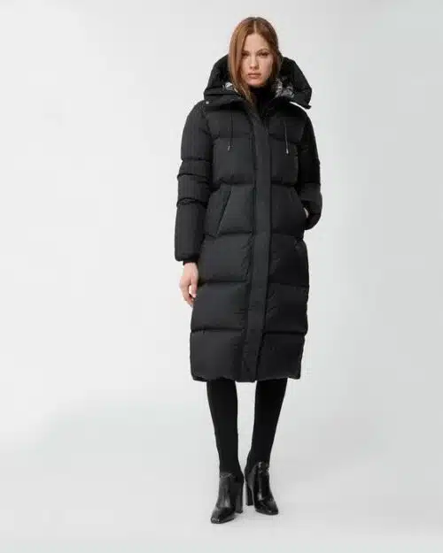 Mackage Eliane Foil Shield Maxi Down Coat With Pillow Collar In Black