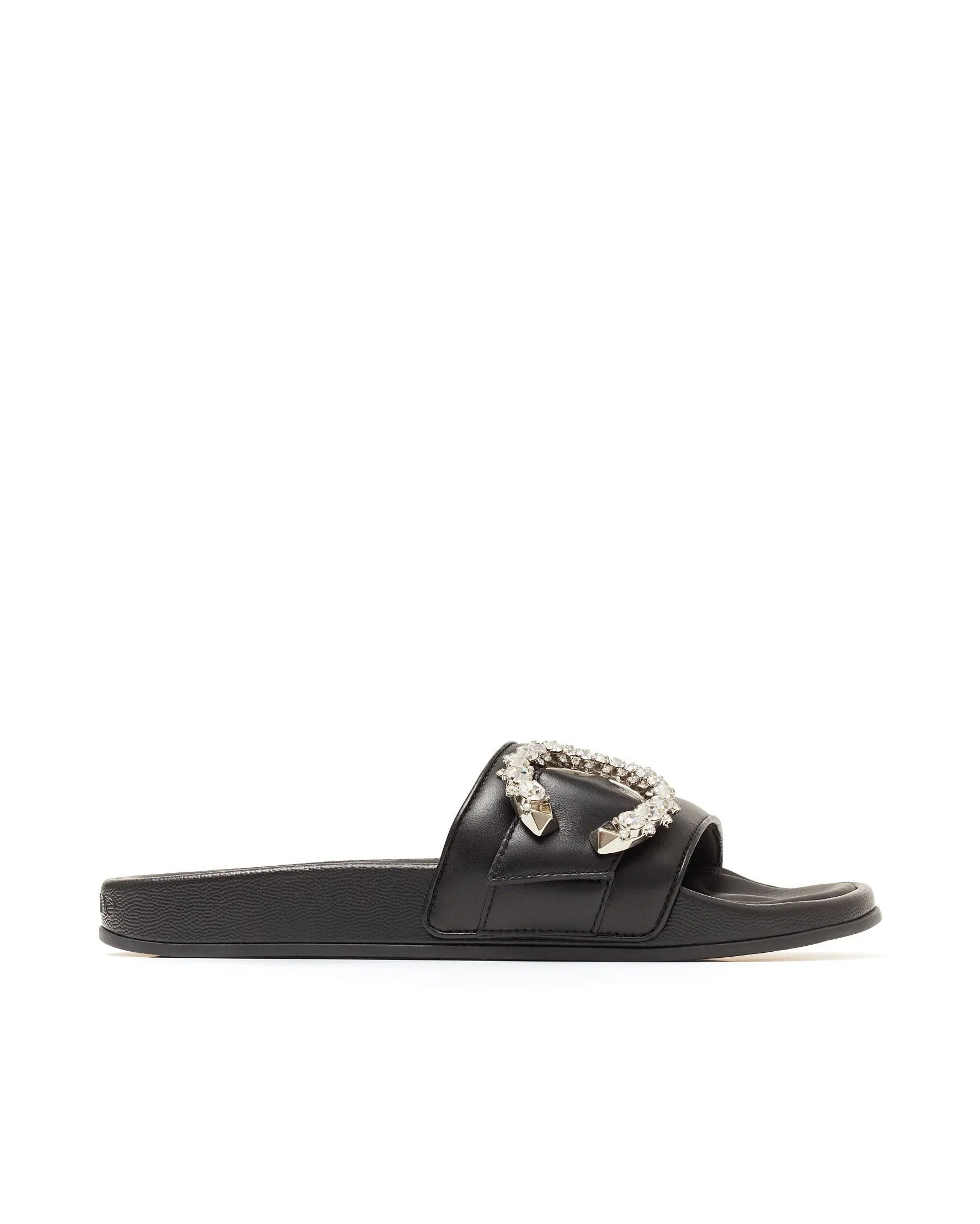 Jimmy Choo Fallon Black Nappa Leather Slides With Crystal Buckle