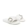 Jimmy Choo Fallon White Nappa Leather Slides With Crystal Buckle