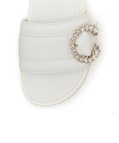 Jimmy Choo Fallon White Nappa Leather Slides With Crystal Buckle