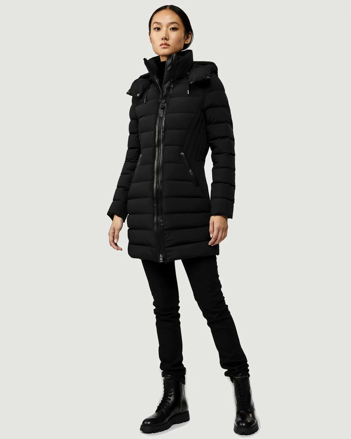 Mackage Farren Stretch Lightweight Down Coat With Removable Hood, Black