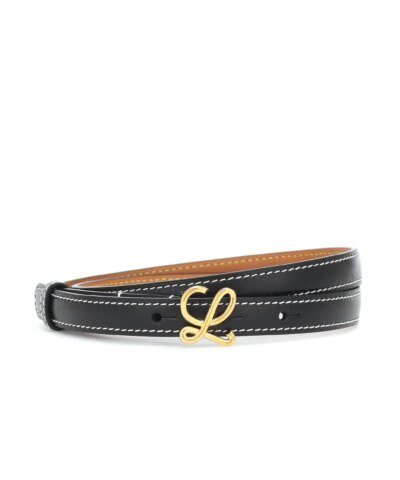 Loewe 1.5cm Black Leather Logo-Plaque Belt
