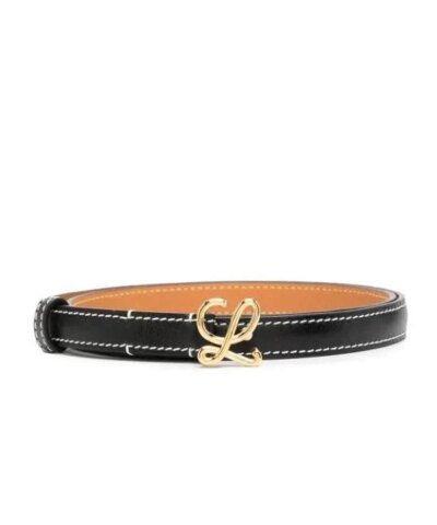 Loewe 1.5cm Black Leather Logo-Plaque Belt
