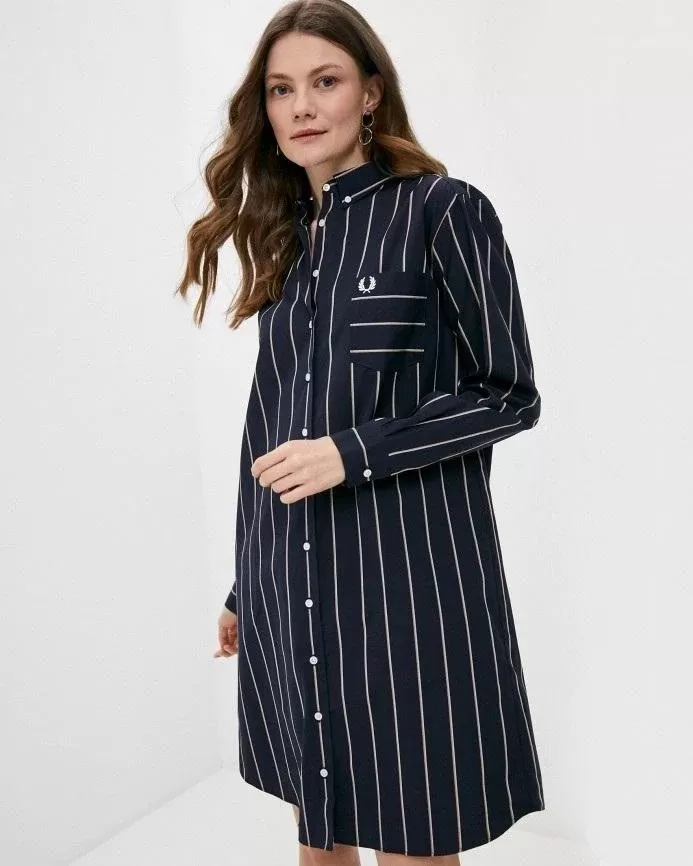 Fred Perry Striped Collared Shirt Dress