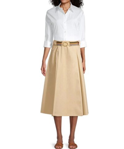 Tory Burch A-Line Poplin Pleated Skirt