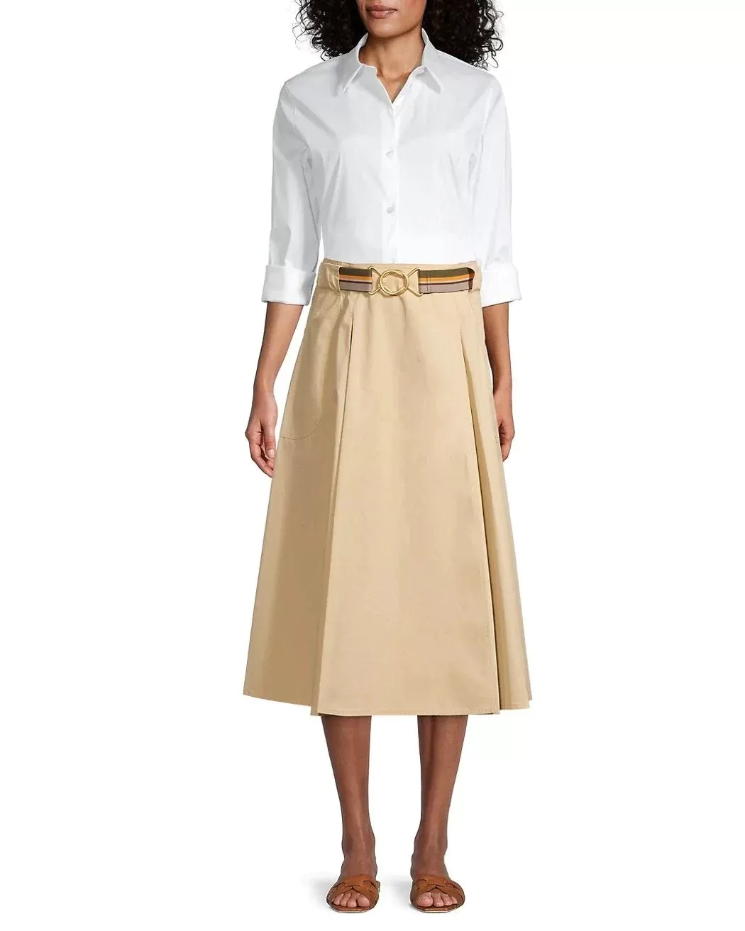 Tory Burch A-Line Poplin Pleated Skirt